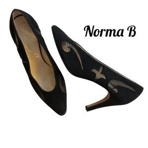 Norma Betancourt Heels Pumps Women’s SZ 7M Black Suede Cutout Mesh Made in Spain